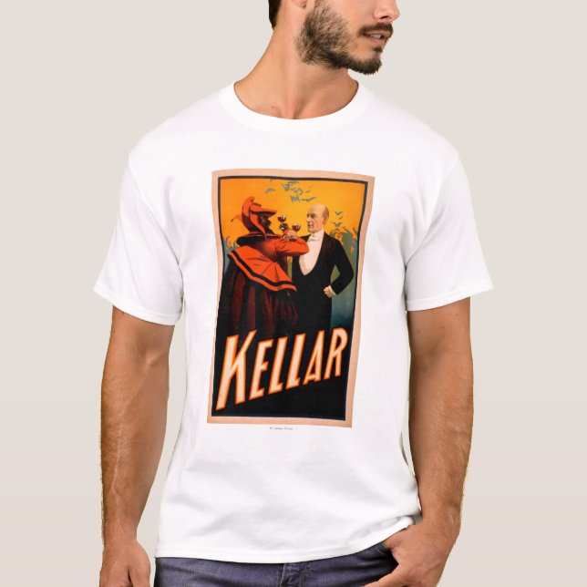 Camiseta Vinho do bebendo do mágico de Kellar com o diabo (Frente)