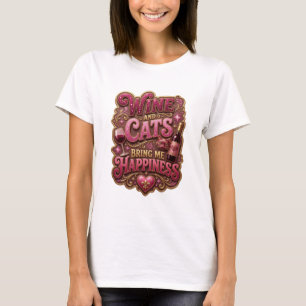 Camiseta Vinho Dourado na MODA E GATOS ME TRAZEM FELICIDADE