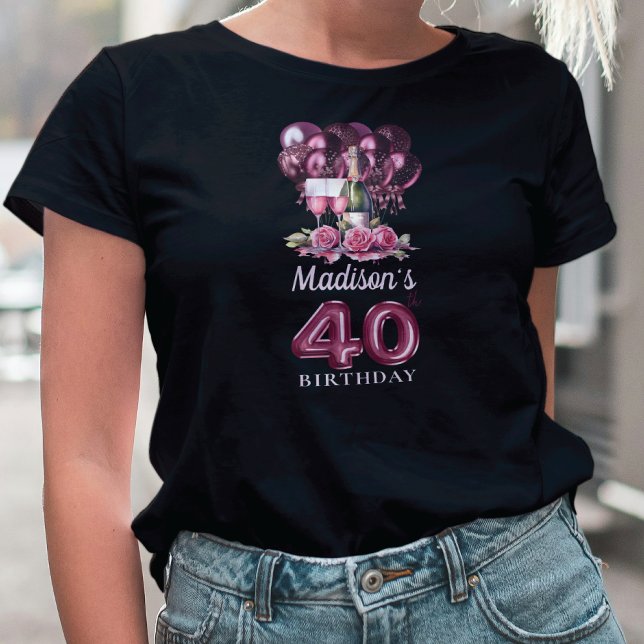 Camiseta Vinho e balões de luxo aniversário de 40 anos pers (Criador carregado)