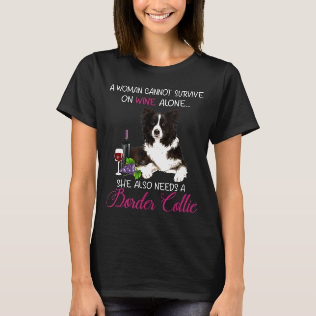 Camiseta Vinho E Cão De Collie Fronteiriço (Frente)