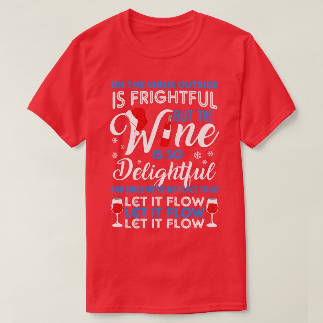 Camiseta Vinho Engraçado Vinho Frio Ao Longo Do Natal Prese (Frente do Design)
