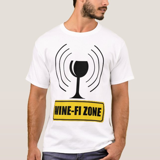 Camiseta Vinho Engraçado Zona Vinho Engraçado Ondas Wi-Fi (Frente)