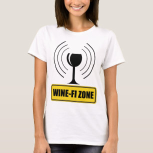 Camiseta Vinho Engraçado Zona Vinho Engraçado Ondas Wi-Fi