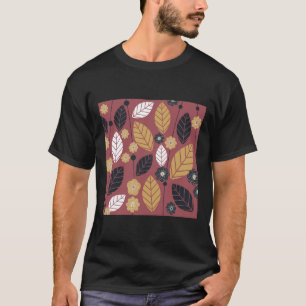 Camiseta Vinho Negro Folhas E Flores De Açafrão De Mostarda