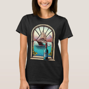 Camiseta Vinho Pão-Vinho Navio de cruzeiro Garrafa de Beben