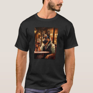 Camiseta Vinho Pastor Alemão Cachorro Engraçado Bebida