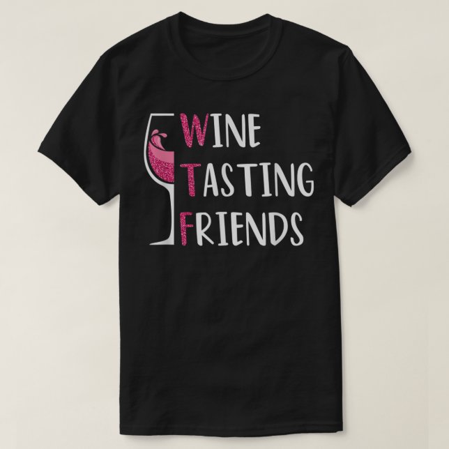 Camiseta Vinho Vermelho Amigos Óculos de Bebendo WTF Provan (Frente do Design)