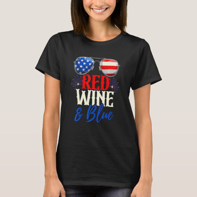Camiseta Vinho Vermelho E Azul 4 De Julho Usa Bandeira Amer (Frente)