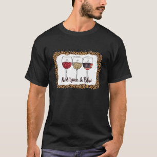 Camiseta Vinho Vermelho E Vidro-Leopardo Azul 4 De Julho Pa