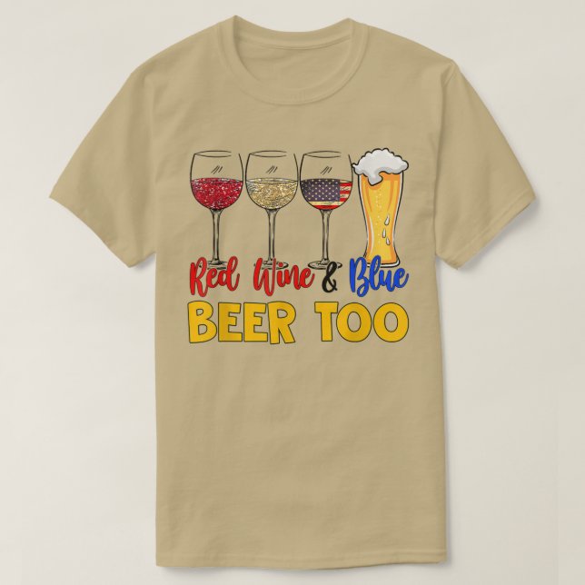 Camiseta Vinho Vermelho Engraçado E Cerveja Azul No Dia 4 d (Frente do Design)
