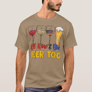 Camiseta Vinho Vermelho Engraçado E Cerveja Azul No Dia 4 d