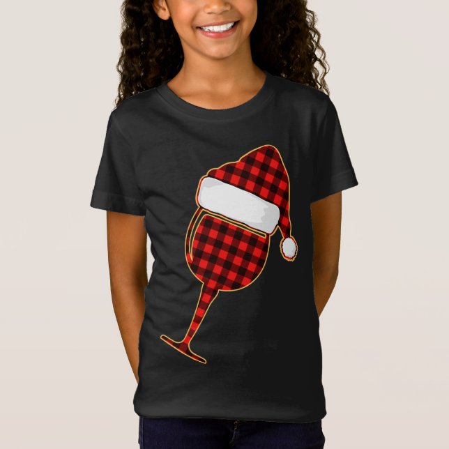Camiseta Vinho xadrez Vermelho e Natal Santa Hat (Frente)
