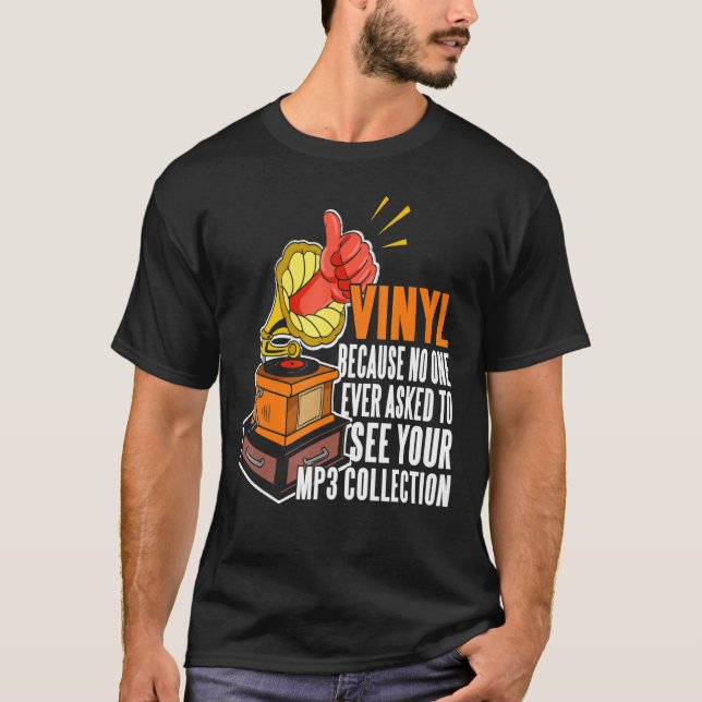 Camiseta Vinil Porque Ninguém Para Ver Sua Coleção Mp3 (Frente)
