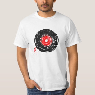 Camiseta Vinil Record Retro Grunge Com Sakura Blossomo