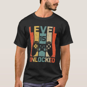 Camiseta Vintage 15 Birthday Game Nível 15 Desbloqueado 15