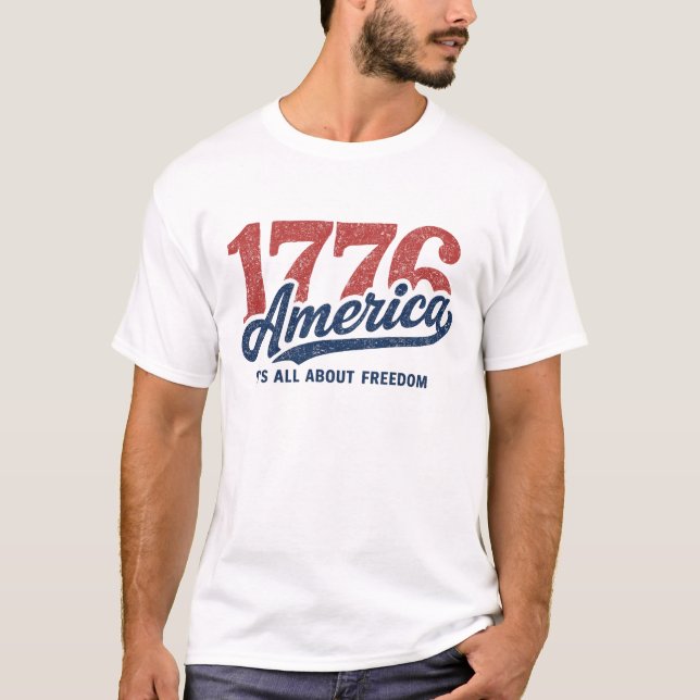 Camiseta Vintage 1776 America Freedom Typography (Frente)