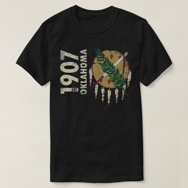 Camiseta Vintage 1907 Oklahoma State Flag (Frente do Design)