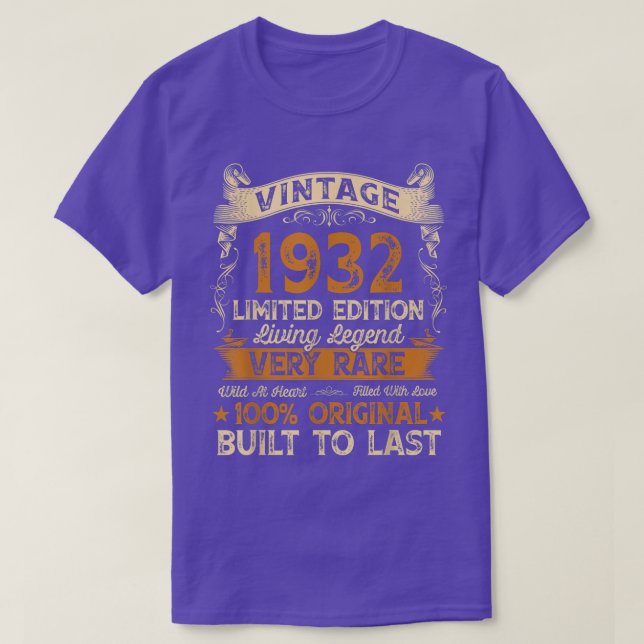 Camiseta Vintage 1932 90 Birthday Gift 90 Anos (Frente do Design)