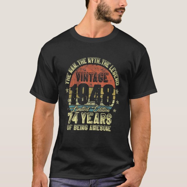 Camiseta Vintage 1948 74 Anos 74 Anos Aniversário (Frente)