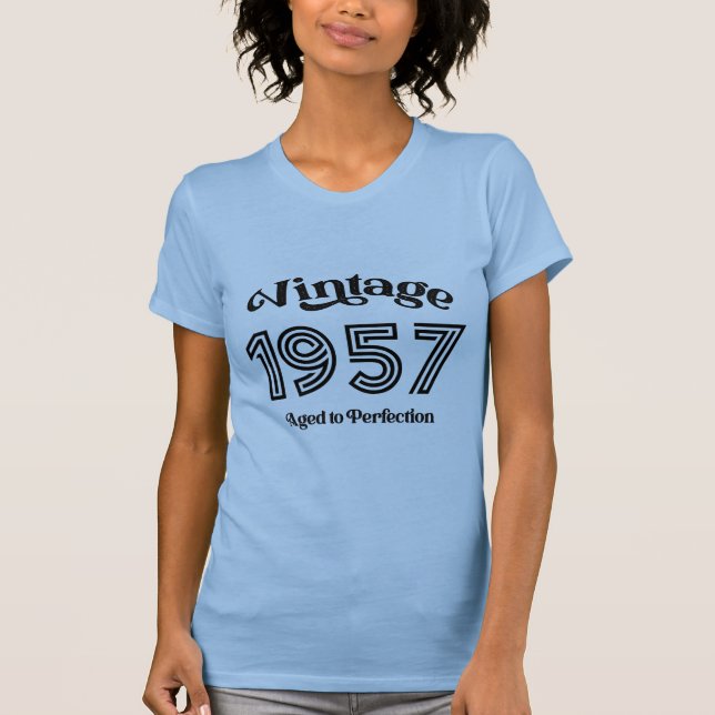 Camiseta Vintage 1957 Aniversário, Idade até Perfecção (Frente)