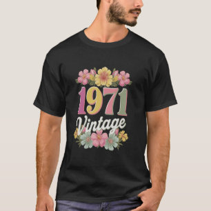 Camiseta Vintage 1971 Retro Nascida Flores Aniversário Filh