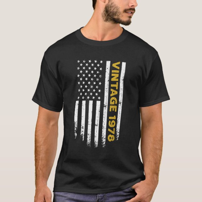 Camiseta Vintage, 1978, 44 de Bandeira Americana (Frente)