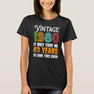 Camiseta Vintage 1980 Ideia de Aniversário de 43 Anos ou pa