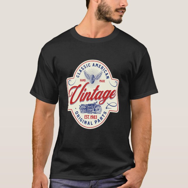 Camiseta Vintage 1983, aniversário de 40 anos, Motocicleta  (Frente)