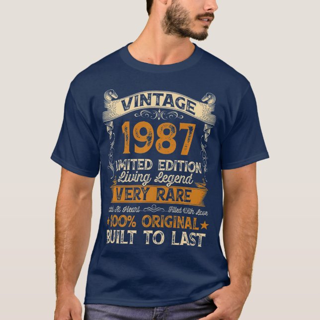 Camiseta Vintage 1987 34º Aniversário Ideias para Homens (Frente)