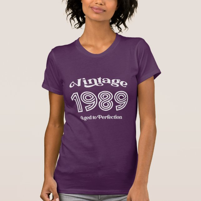 Camiseta Vintage 1989 Aniversário, Idade até Perfecção (Frente)