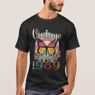 Camiseta Vintage 1989 Borboleta 1989 Aniversário Oferece 34