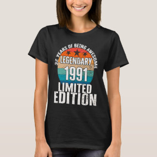Camiseta Vintage 1991 Legendário 32 Anos Dia 1