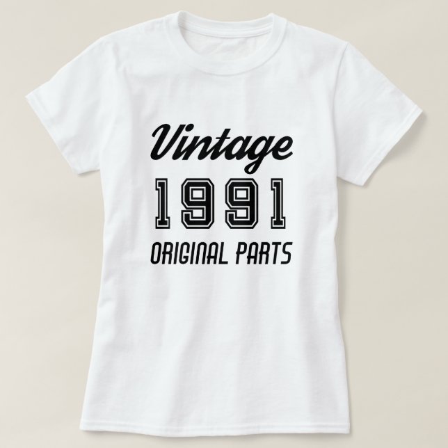 Camiseta Vintage 1991 Original Parts Birthday (Frente do Design)
