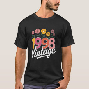 Camiseta Vintage 1998 Retro Nascida Flores Aniversário Filh