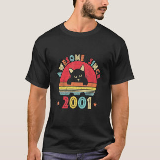 Camiseta Vintage 21st Birthday Awesome Since 2001 Retro Cat