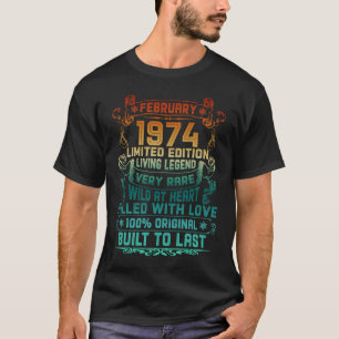 Camiseta Vintage 49 anos Fevereiro 1974 49º Aniversário