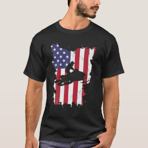 Camiseta Vintage 4 De Julho EUA Flag Snow Mobile