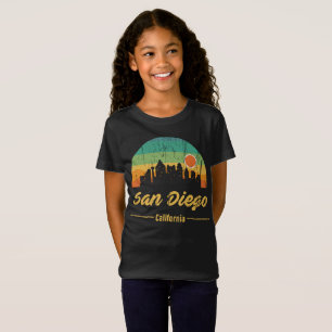 Camiseta Vintage 80 anos San Diego City Skyline Retro Sunse