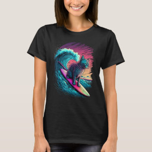 Camiseta Vintage 80s Vaporwave Synthwave Retro Surfing Cat