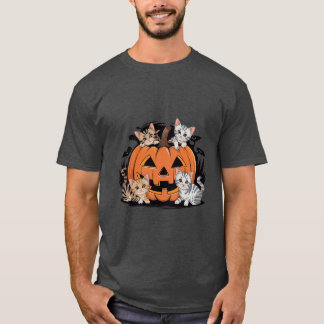 Camiseta Vintage 90s Cat Pumpkin Halloween Retro Floral