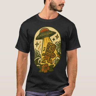 Camiseta Vintage Alien Ufo Beam Up Tiki Totem Retro Tattoo