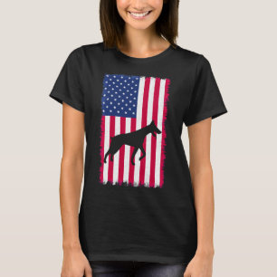 Camiseta Vintage American Flag Amp Doberman Dog Silhouette