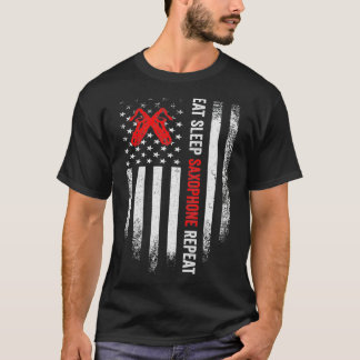 Camiseta Vintage American Flag Come Sleep Saophone Repete S