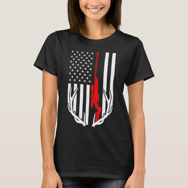 Camiseta Vintage American Flag Deer Hunting Lover (Frente)