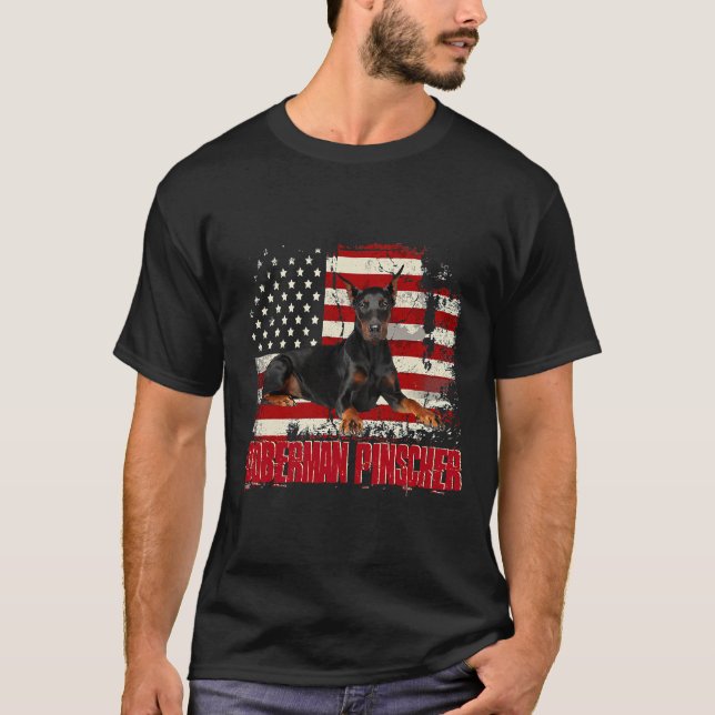 Camiseta Vintage American Flag Doberman (Frente)
