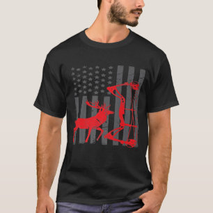 Camiseta Vintage American Flag Elk Caçando Funny Usa Arco H