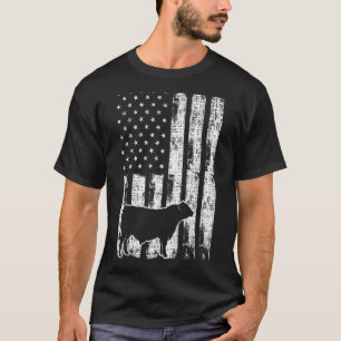 Camiseta Vintage American Flag - EUA Cow Black Angus Ranche