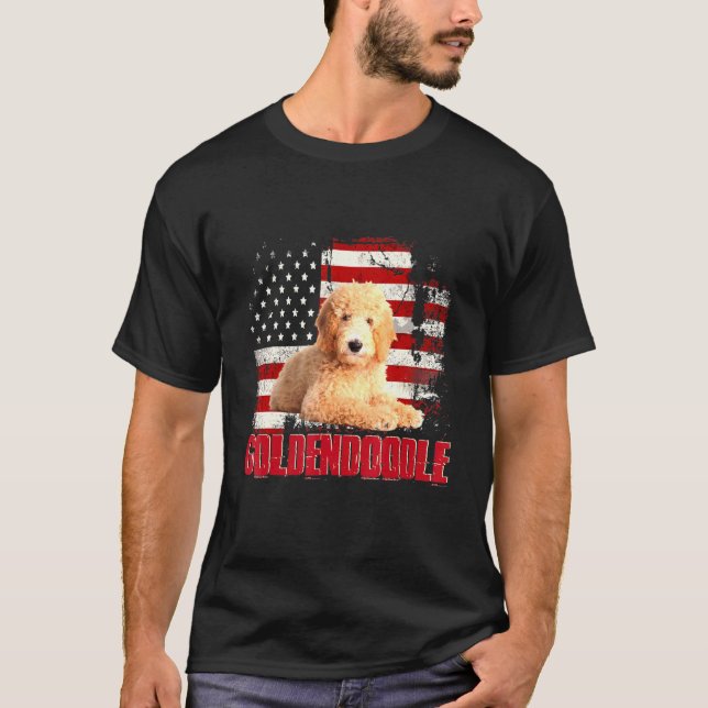Camiseta Vintage American Flag Goldendoododle Dog (Frente)