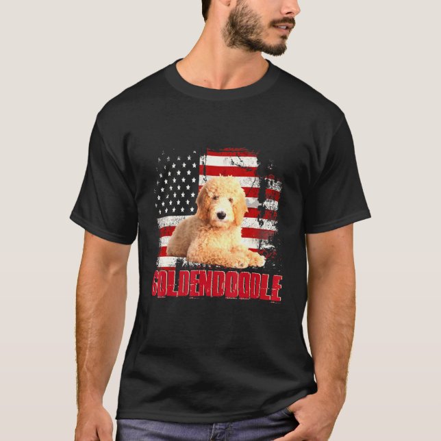 Camiseta Vintage American Flag Goldendoododle Dog (Frente)