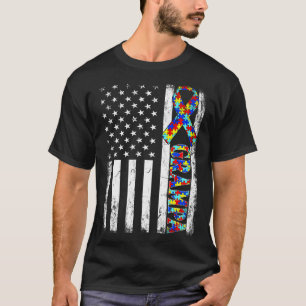 Camiseta Vintage American Flag Grampa Autism Awarness Famil